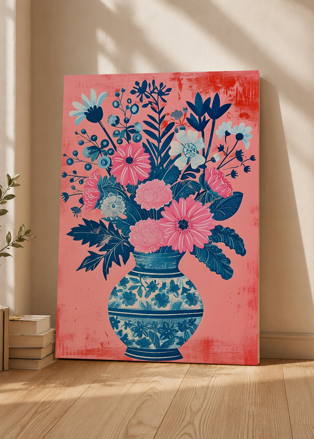 Cuadro Decorativo Mural Sin Marco 5mm - Trendy, Ramo Flores Jarrón Porcelana Azul
