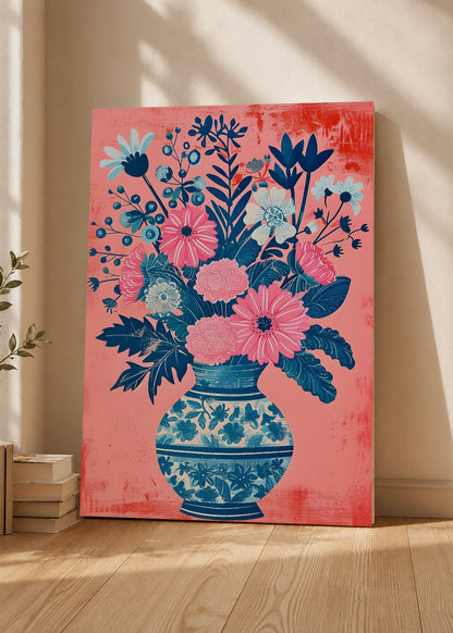 Cuadro Decorativo Mural Sin Marco 5mm - Trendy, Ramo Flores Jarrón Porcelana Azul