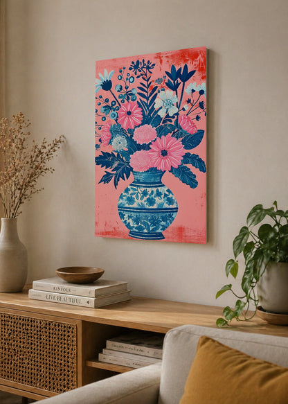 Cuadro Decorativo Mural Sin Marco 5mm - Trendy, Ramo Flores Jarrón Porcelana Azul