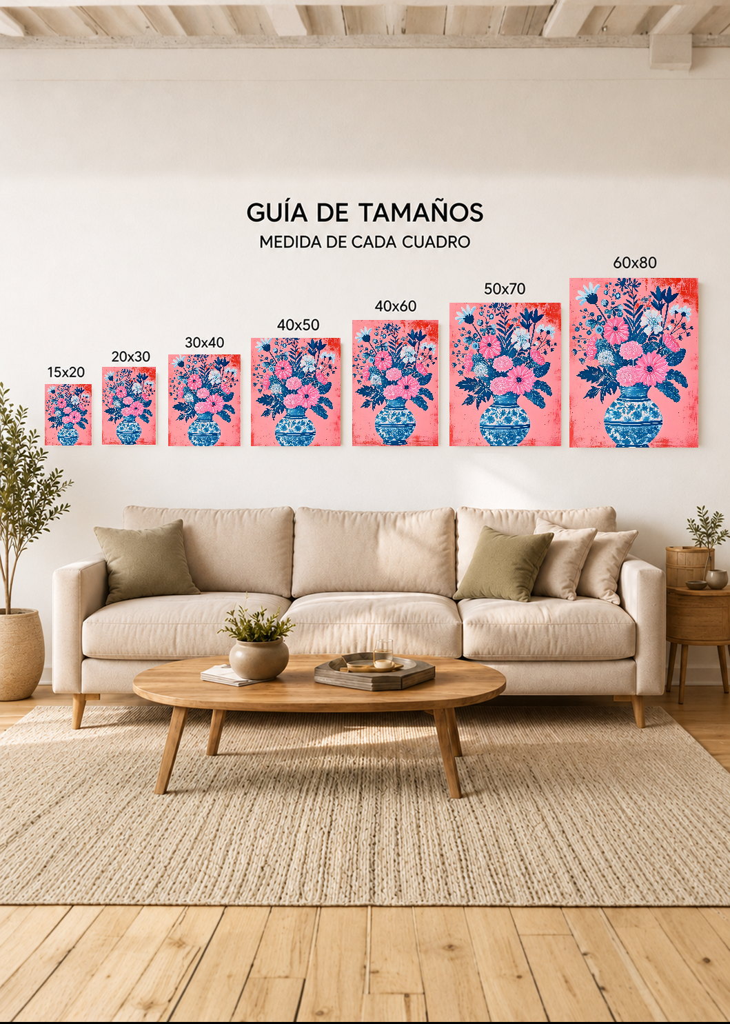 Cuadro Decorativo Mural Sin Marco 5mm - Trendy, Ramo Flores Jarrón Porcelana Azul