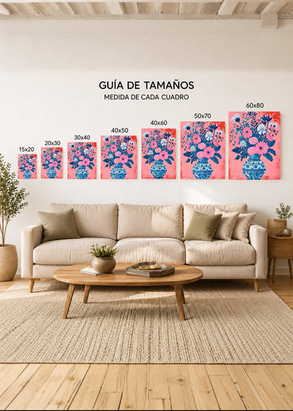 Cuadro Decorativo Mural Sin Marco 5mm - Trendy, Ramo Flores Jarrón Porcelana Azul