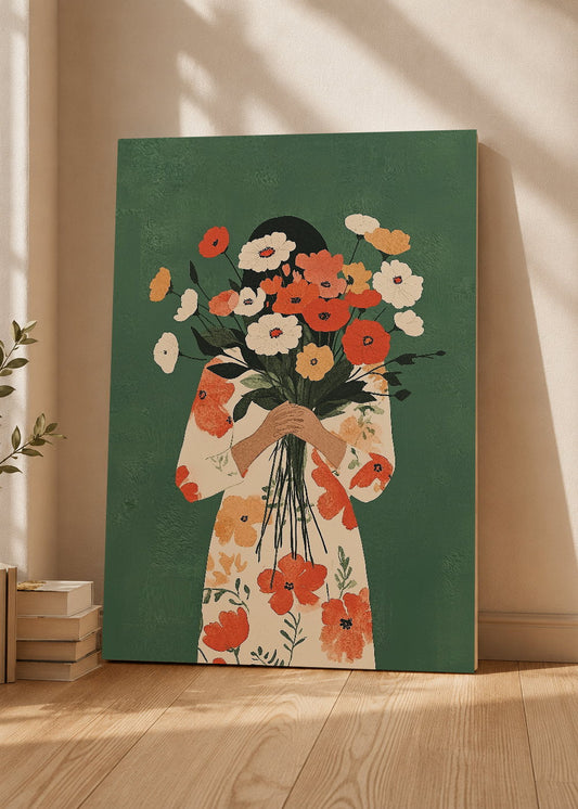 Cuadro Decorativo Mural Sin Marco 5mm - Trendy, Ramo Flores Verde Naranja