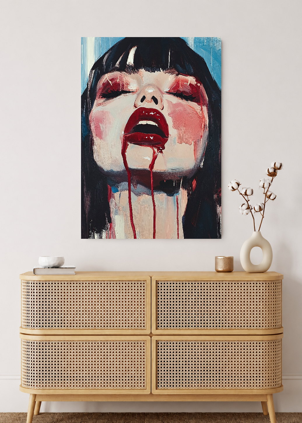 Cuadro Decorativo Mural Sin Marco 5mm - Trendy, Retrato Flequillo Rojo Dramático