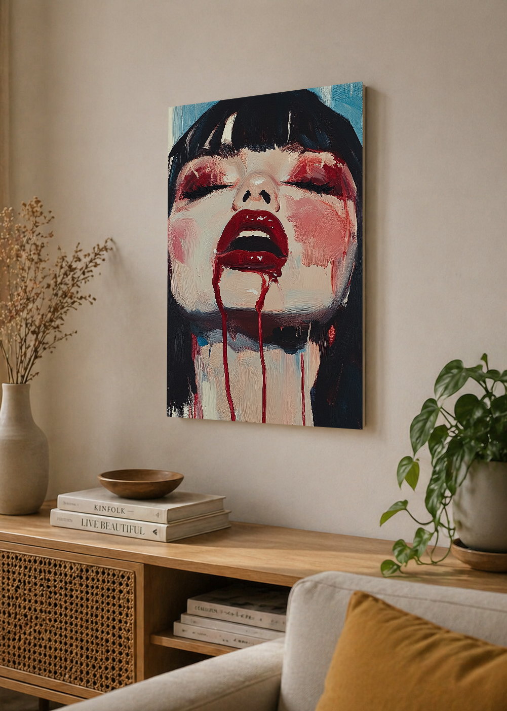 Cuadro Decorativo Mural Sin Marco 5mm - Trendy, Retrato Flequillo Rojo Dramático