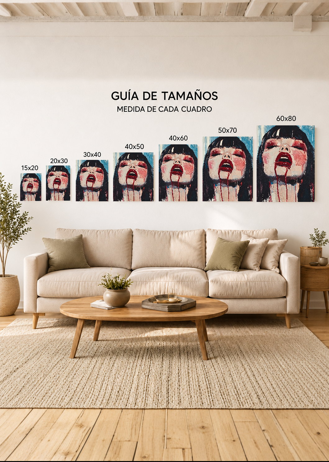 Cuadro Decorativo Mural Sin Marco 5mm - Trendy, Retrato Flequillo Rojo Dramático