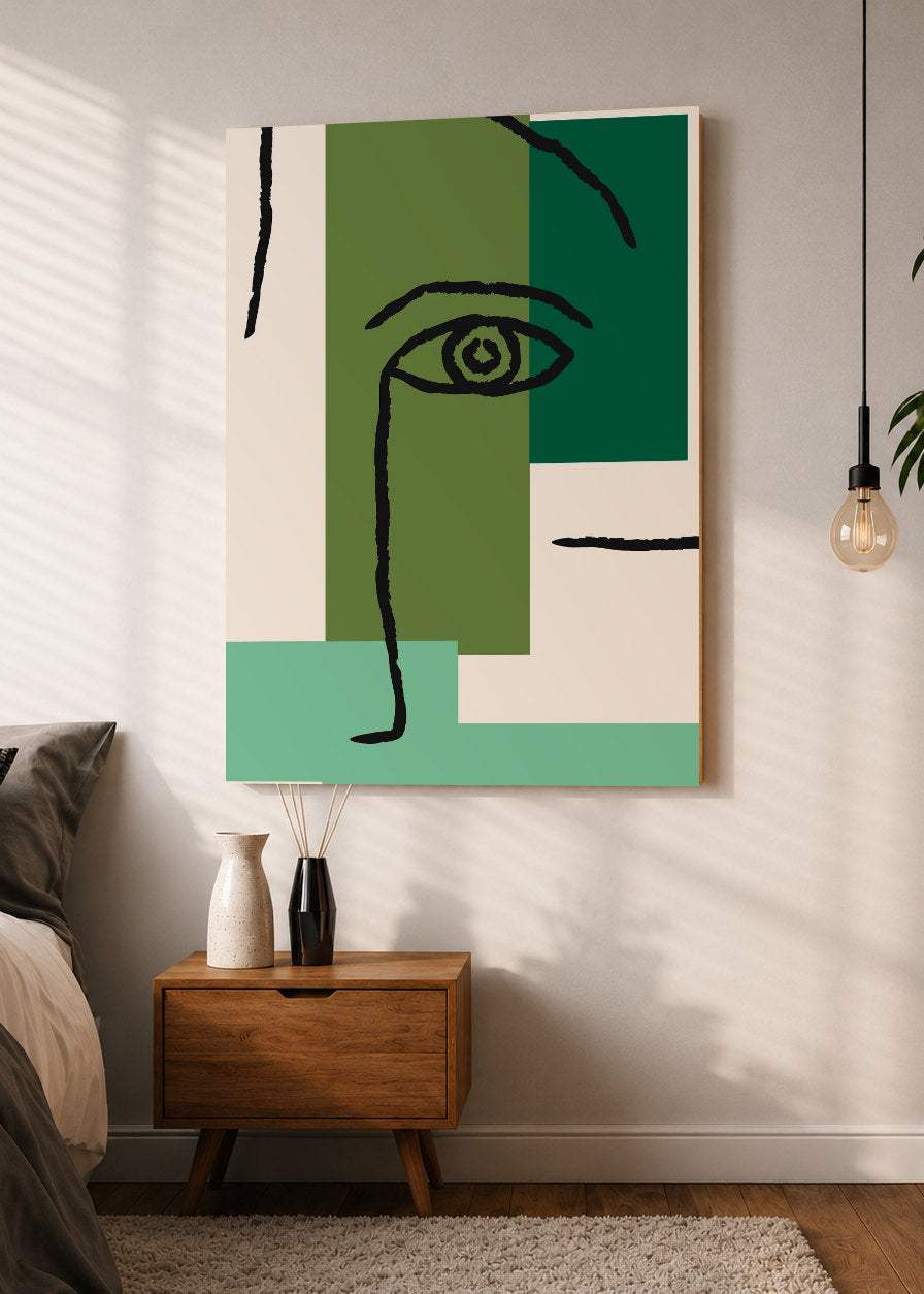Cuadro Decorativo Mural Sin Marco 5mm - Trendy, Rostro Línea Bloques Verde