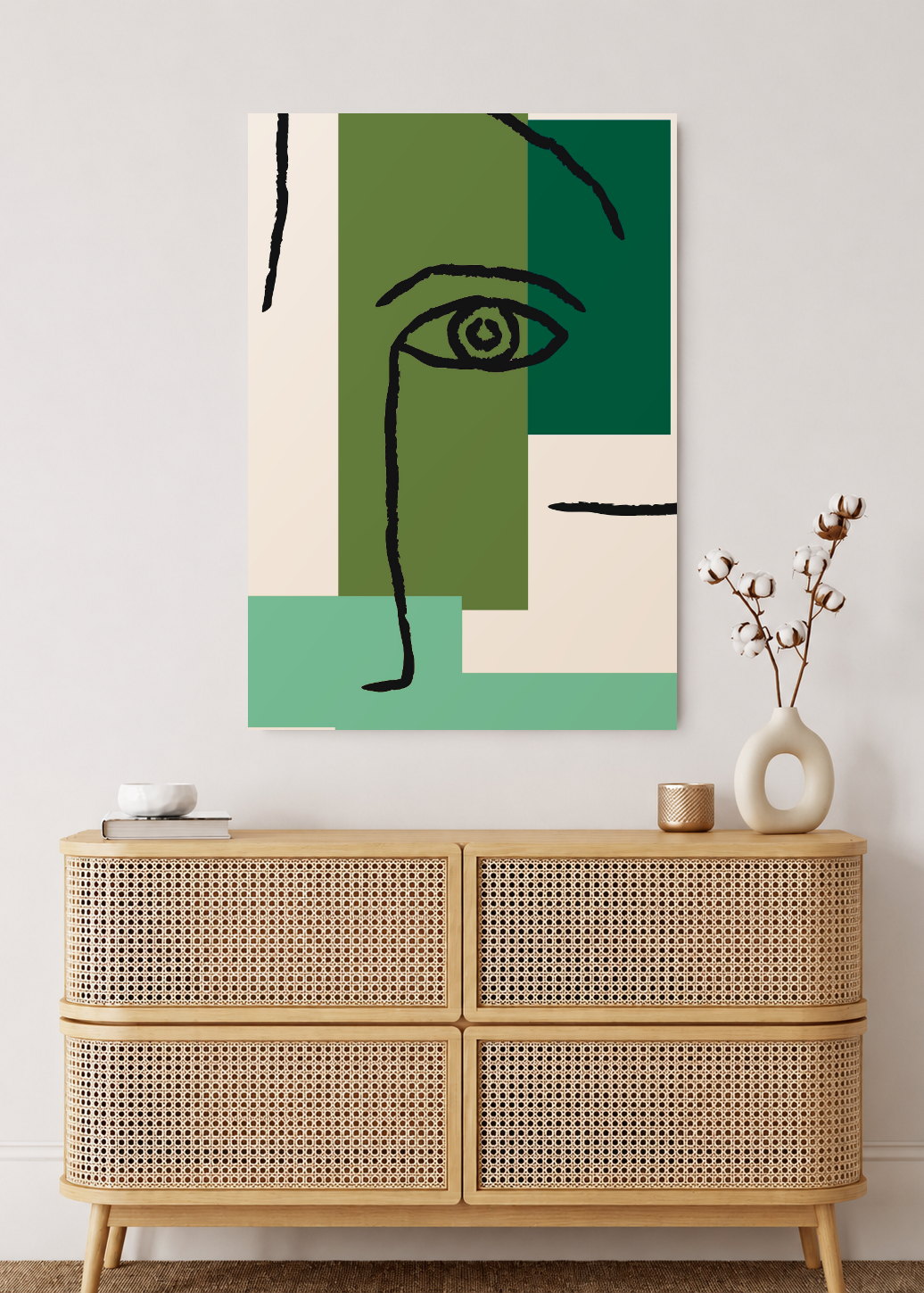 Cuadro Decorativo Mural Sin Marco 5mm - Trendy, Rostro Línea Bloques Verde