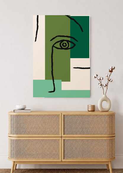 Cuadro Decorativo Mural Sin Marco 5mm - Trendy, Rostro Línea Bloques Verde