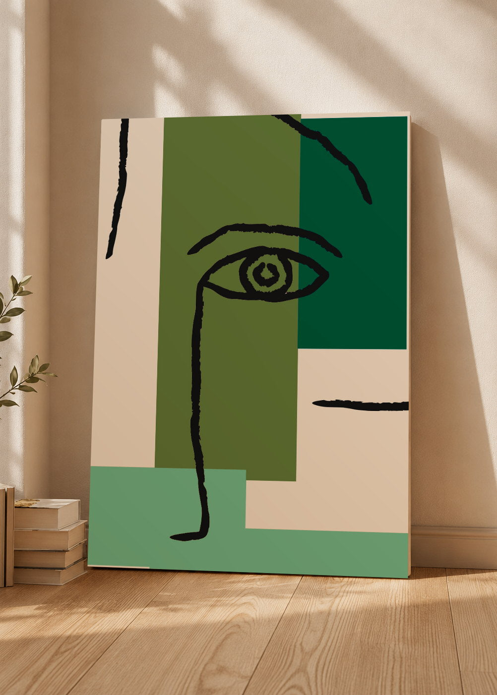 Cuadro Decorativo Mural Sin Marco 5mm - Trendy, Rostro Línea Bloques Verde