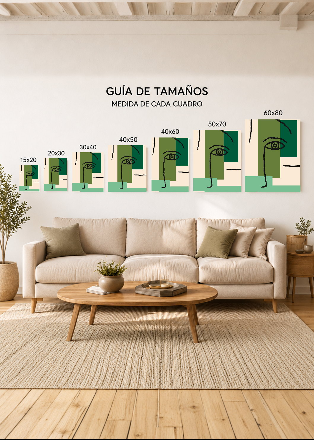 Cuadro Decorativo Mural Sin Marco 5mm - Trendy, Rostro Línea Bloques Verde
