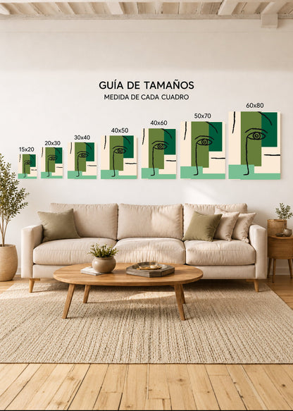Cuadro Decorativo Mural Sin Marco 5mm - Trendy, Rostro Línea Bloques Verde