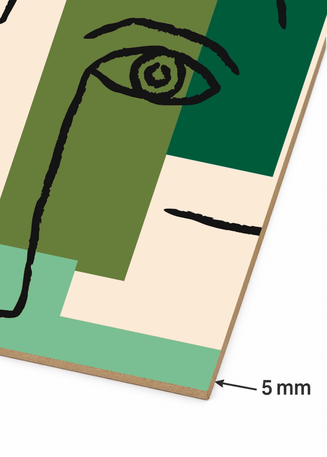 Cuadro Decorativo Mural Sin Marco 5mm - Trendy, Rostro Línea Bloques Verde