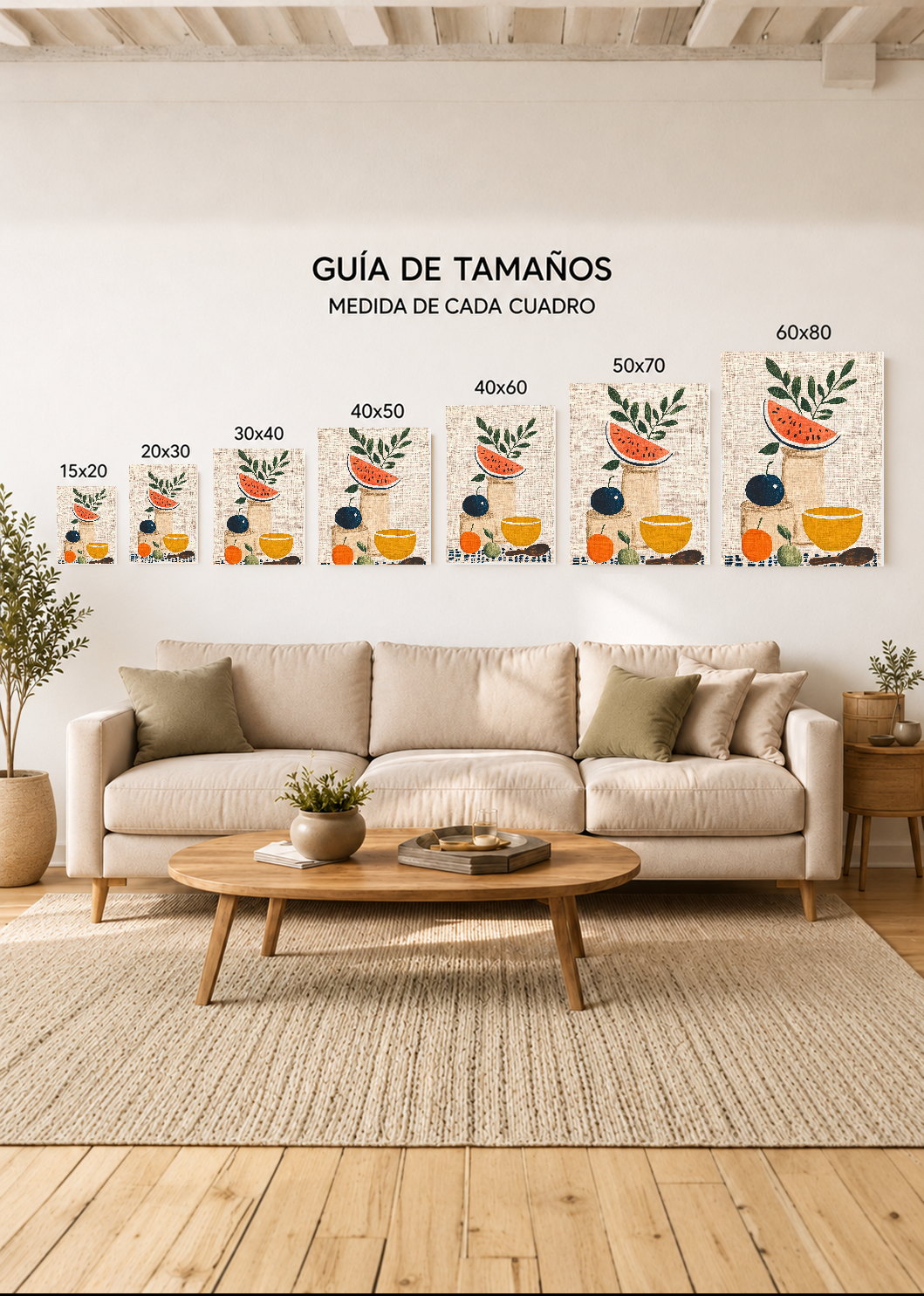 Cuadro Decorativo Mural Sin Marco 5mm - Trendy, Sandia Frutas Lino Beige