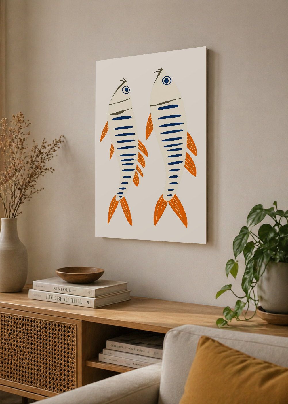 Cuadro Decorativo Mural Sin Marco 5mm - Trendy, Sardinas Dos Naranja Azul