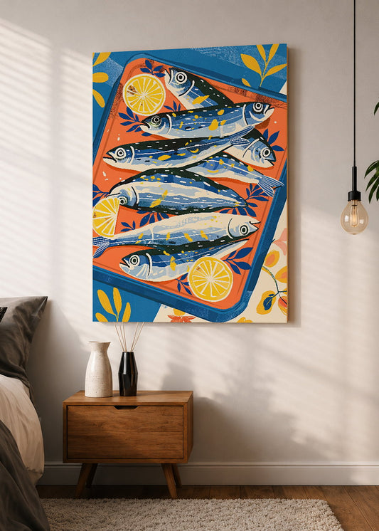 Cuadro Decorativo Mural Sin Marco 5mm - Trendy, Sardinas Lata Azul Naranja