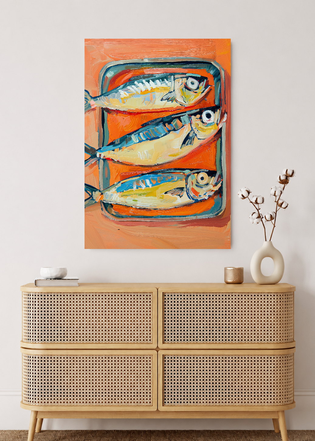 Cuadro Decorativo Mural Sin Marco 5mm - Trendy, Sardinas Lata Naranja Azul