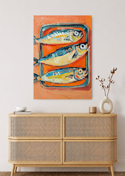Cuadro Decorativo Mural Sin Marco 5mm - Trendy, Sardinas Lata Naranja Azul