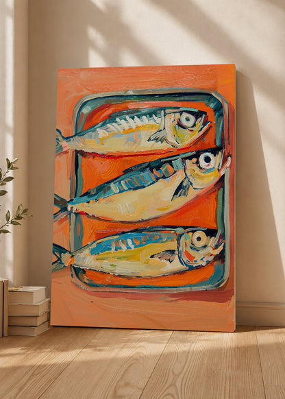 Cuadro Decorativo Mural Sin Marco 5mm - Trendy, Sardinas Lata Naranja Azul