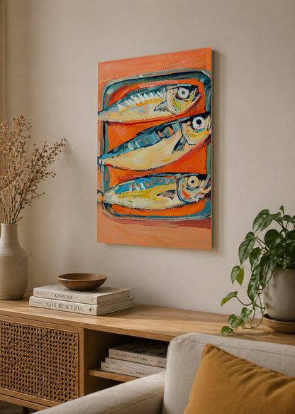 Cuadro Decorativo Mural Sin Marco 5mm - Trendy, Sardinas Lata Naranja Azul
