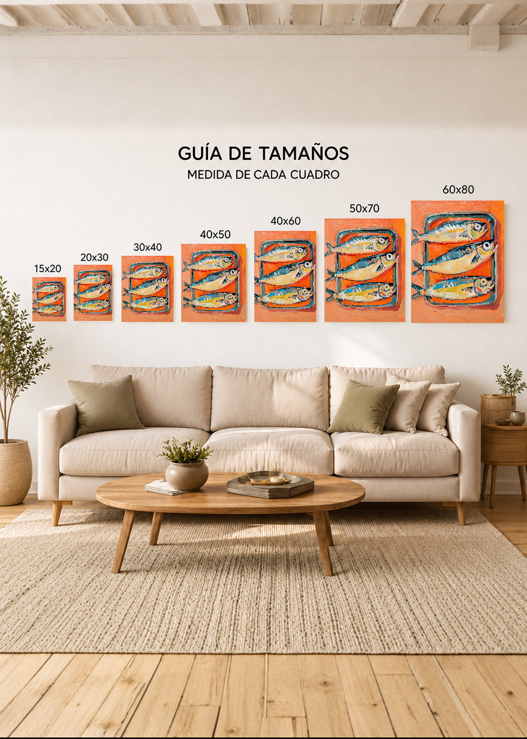Cuadro Decorativo Mural Sin Marco 5mm - Trendy, Sardinas Lata Naranja Azul