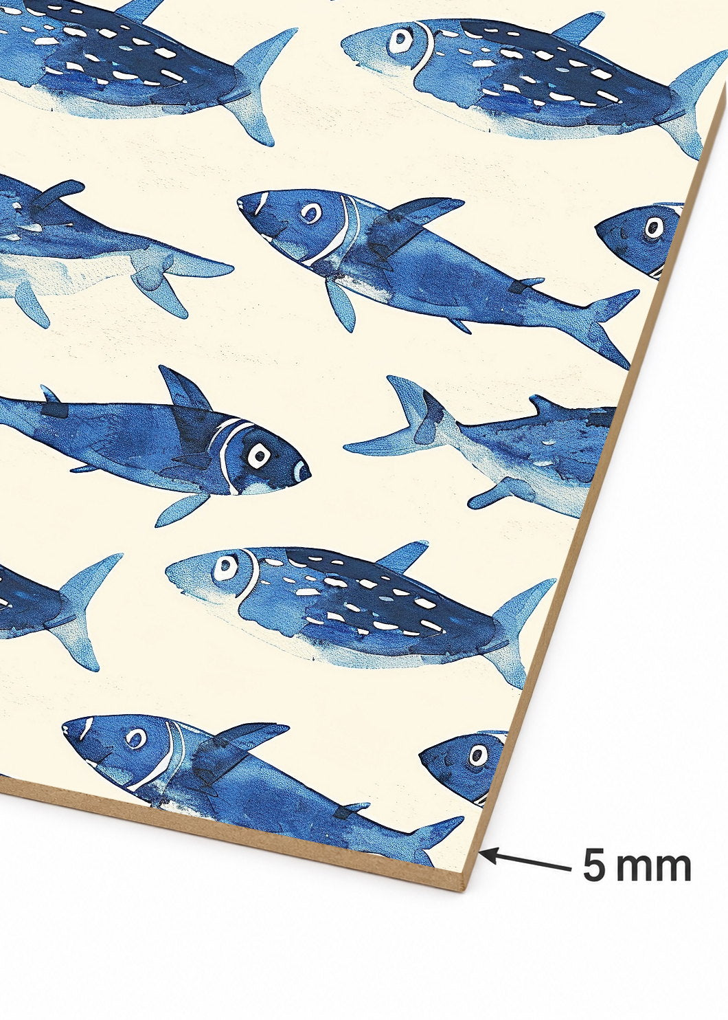 Cuadro Decorativo Mural Sin Marco 5mm - Trendy, Sardinas Patrón Azul Crema