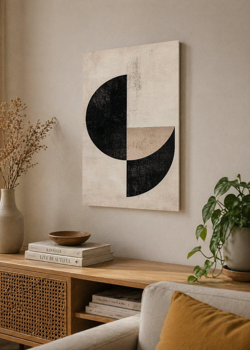 Cuadro Decorativo Mural Sin Marco 5mm - Trendy, Semicirculos Negro Beige