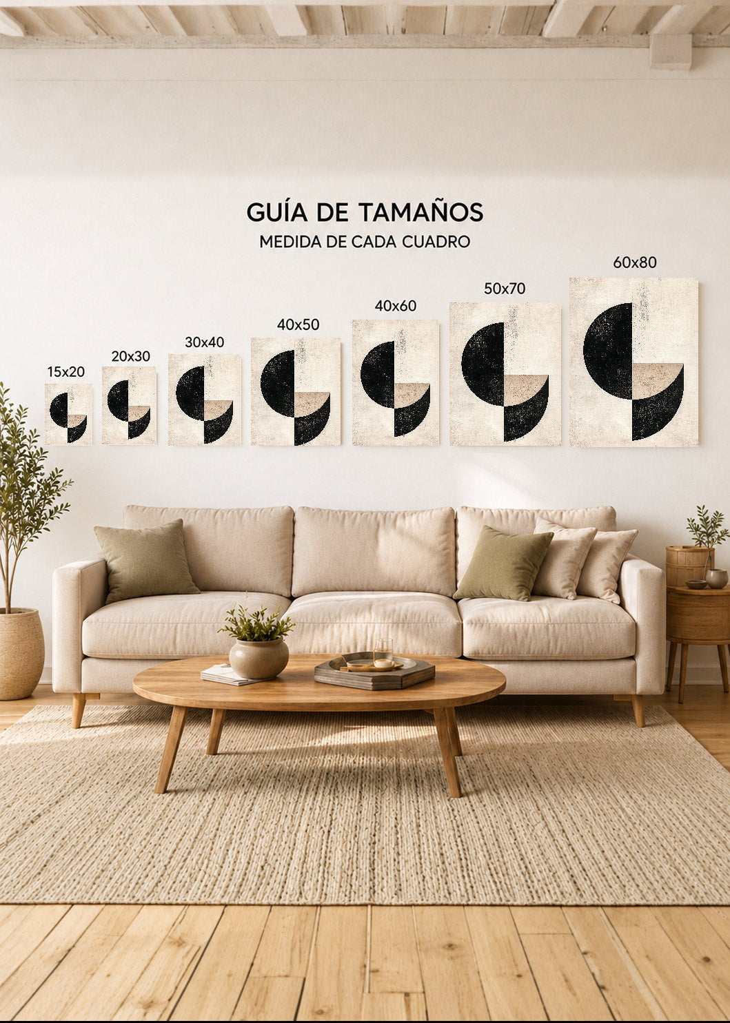 Cuadro Decorativo Mural Sin Marco 5mm - Trendy, Semicirculos Negro Beige