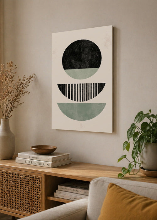 Cuadro Decorativo Mural Sin Marco 5mm - Trendy, Semicirculos Negro Verde Agua