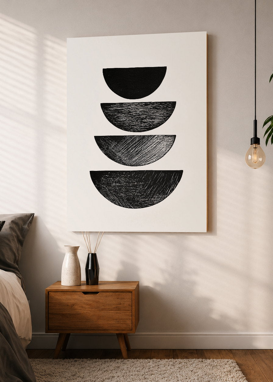 Cuadro Decorativo Mural Sin Marco 5mm - Trendy, Semicirculos Negros Apilados