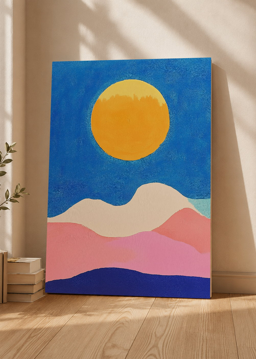 Cuadro Decorativo Mural Sin Marco 5mm - Trendy, Sol Amarillo Montañas Azul