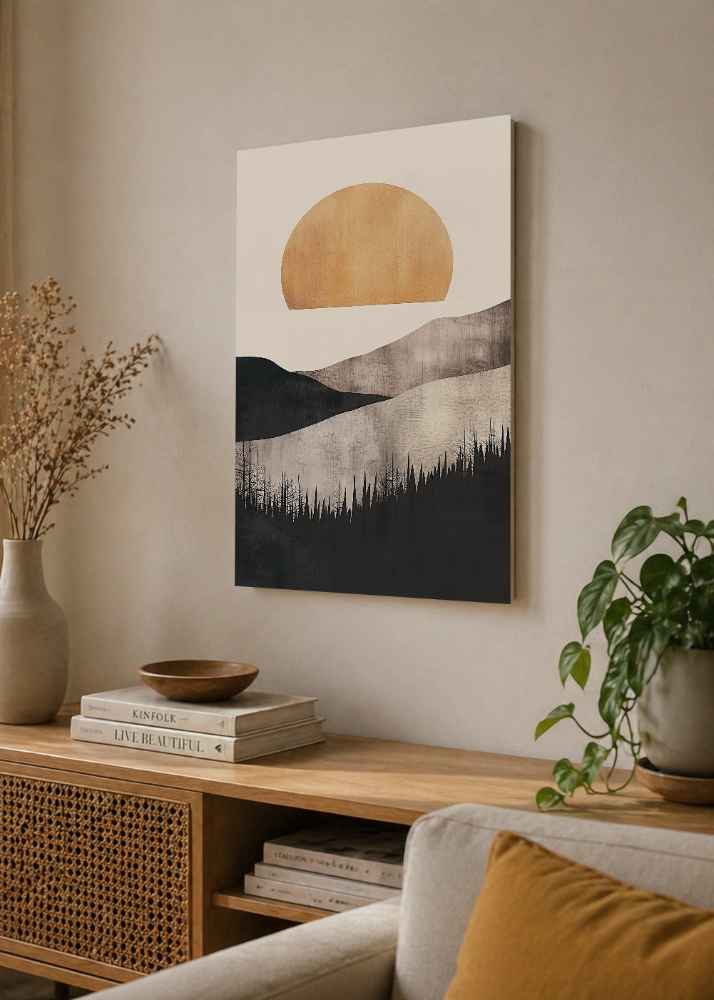 Cuadro Decorativo Mural Sin Marco 5mm - Trendy, Sol Dorado Montañas Bosque
