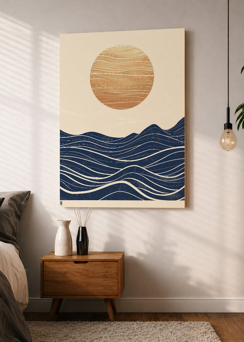 Cuadro Decorativo Mural Sin Marco 5mm - Trendy, Sol Dorado Olas Azul Noche
