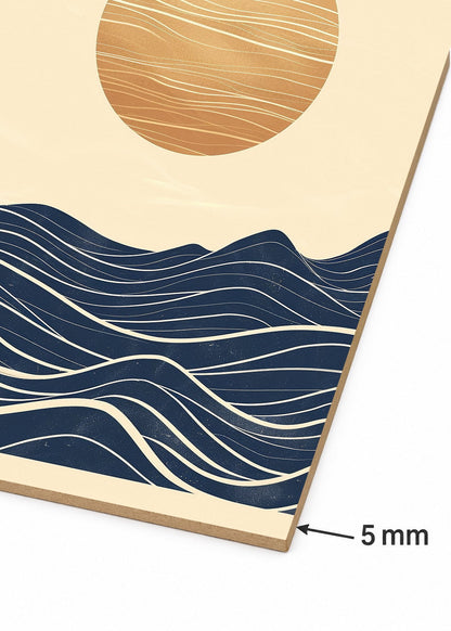 Cuadro Decorativo Mural Sin Marco 5mm - Trendy, Sol Dorado Olas Azul Noche