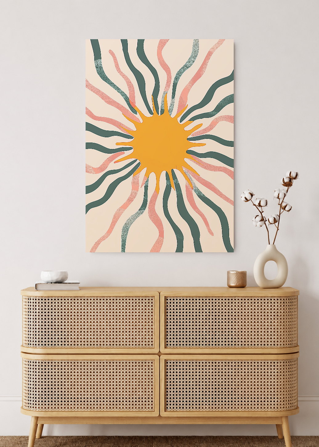 Cuadro Decorativo Mural Sin Marco 5mm - Trendy, Sol Rayos Verde Rosa