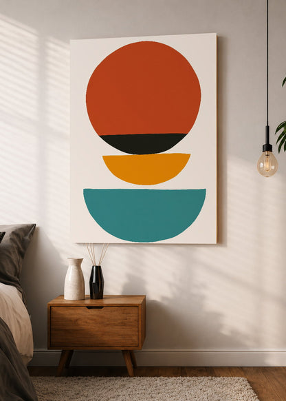 Cuadro Decorativo Mural Sin Marco 5mm - Trendy, Sol Rojo Semicirculos Turquesa
