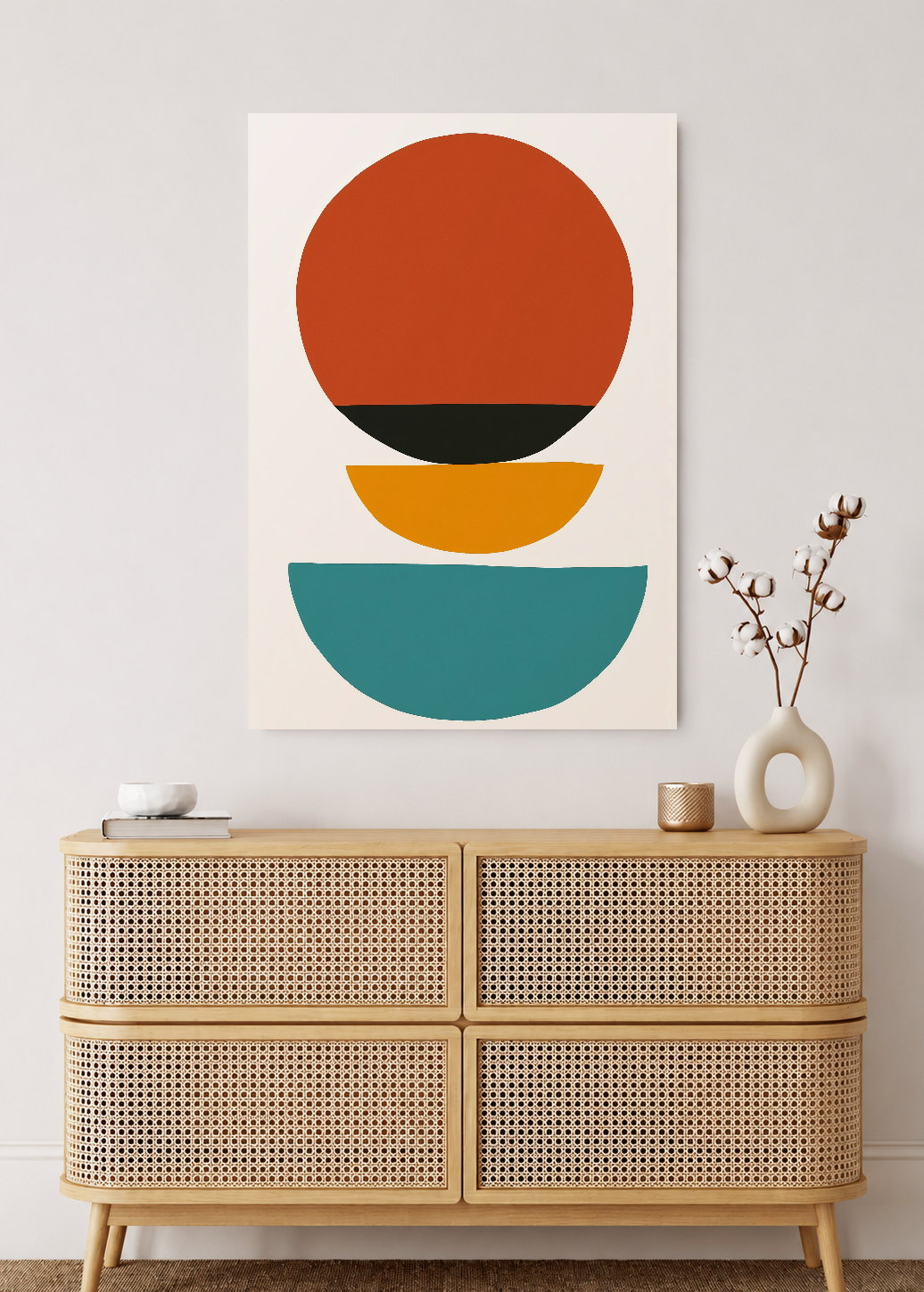Cuadro Decorativo Mural Sin Marco 5mm - Trendy, Sol Rojo Semicirculos Turquesa