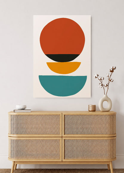 Cuadro Decorativo Mural Sin Marco 5mm - Trendy, Sol Rojo Semicirculos Turquesa