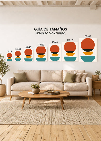 Cuadro Decorativo Mural Sin Marco 5mm - Trendy, Sol Rojo Semicirculos Turquesa