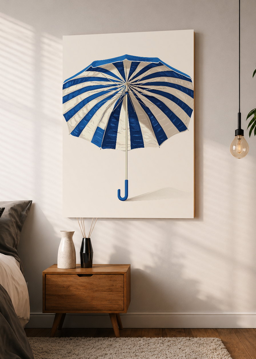 Cuadro Decorativo Mural Sin Marco 5mm - Trendy, Sombrilla Rayas Azul Crema