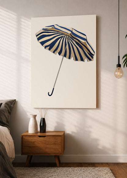 Cuadro Decorativo Mural Sin Marco 5mm - Trendy, Sombrilla Rayas Azul Dorado