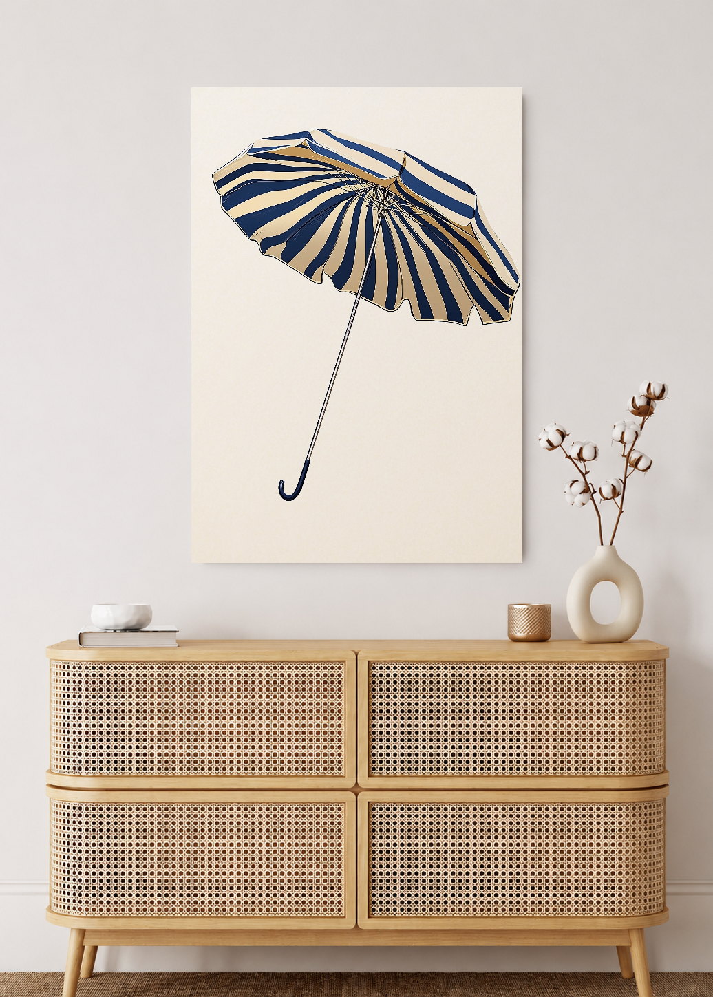 Cuadro Decorativo Mural Sin Marco 5mm - Trendy, Sombrilla Rayas Azul Dorado