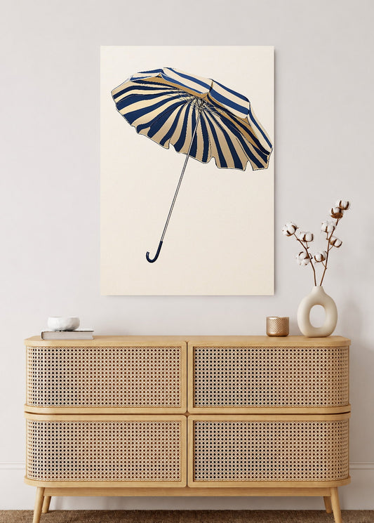 Cuadro Decorativo Mural Sin Marco 5mm - Trendy, Sombrilla Rayas Azul Dorado