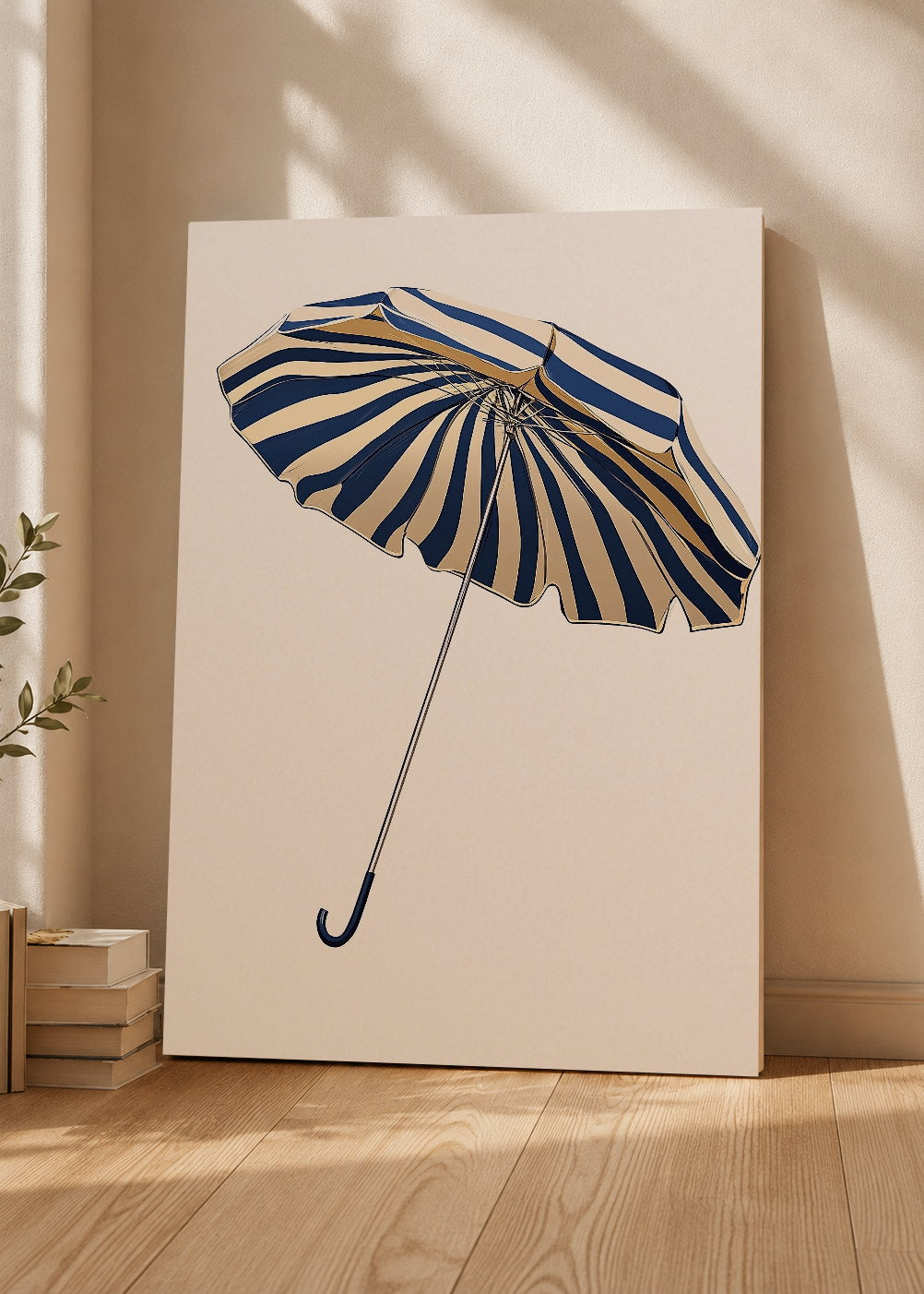 Cuadro Decorativo Mural Sin Marco 5mm - Trendy, Sombrilla Rayas Azul Dorado