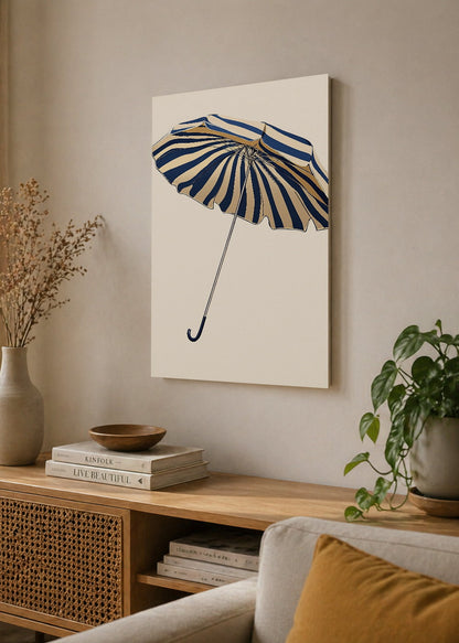 Cuadro Decorativo Mural Sin Marco 5mm - Trendy, Sombrilla Rayas Azul Dorado