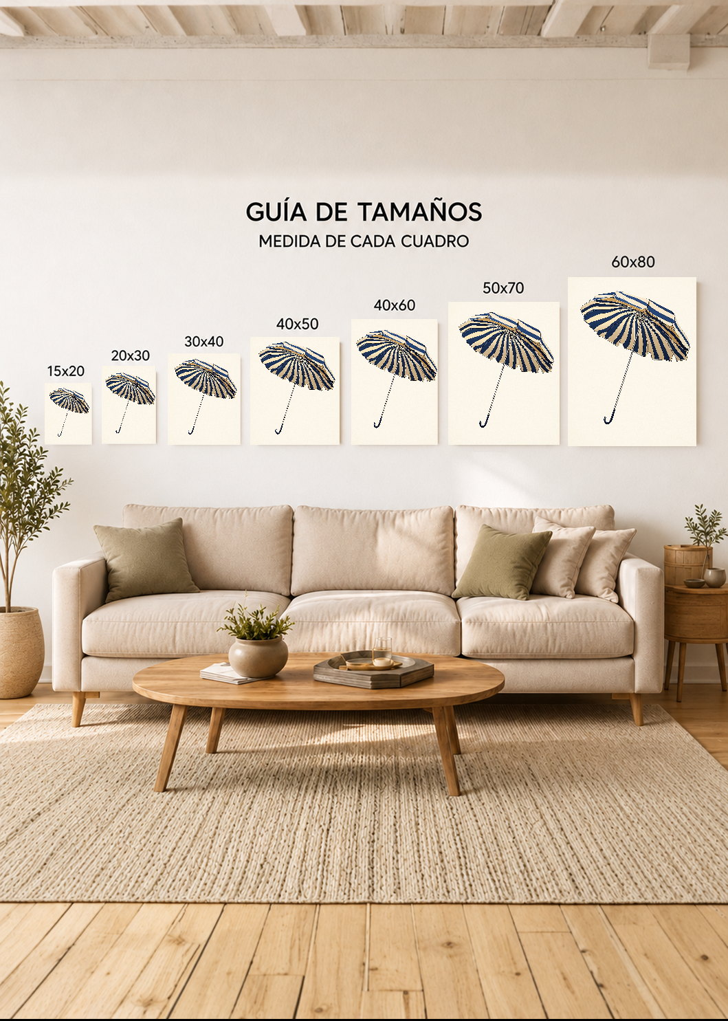 Cuadro Decorativo Mural Sin Marco 5mm - Trendy, Sombrilla Rayas Azul Dorado