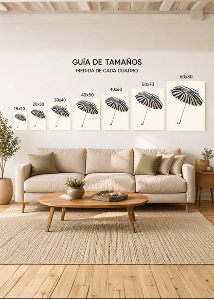 Cuadro Decorativo Mural Sin Marco 5mm - Trendy, Sombrilla Rayas Azul Dorado