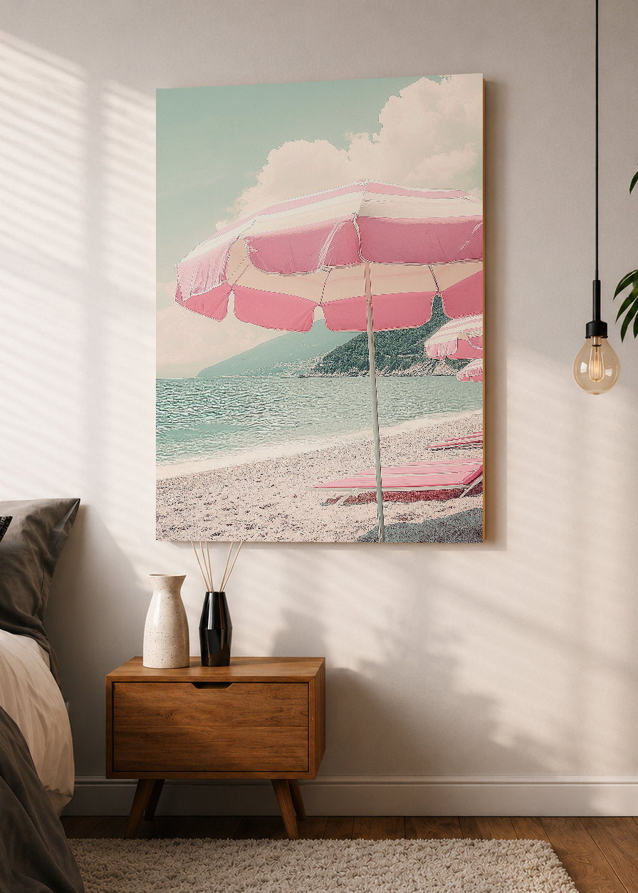 Cuadro Decorativo Mural Sin Marco 5mm - Trendy, Sombrilla Rayas Playa Pastel