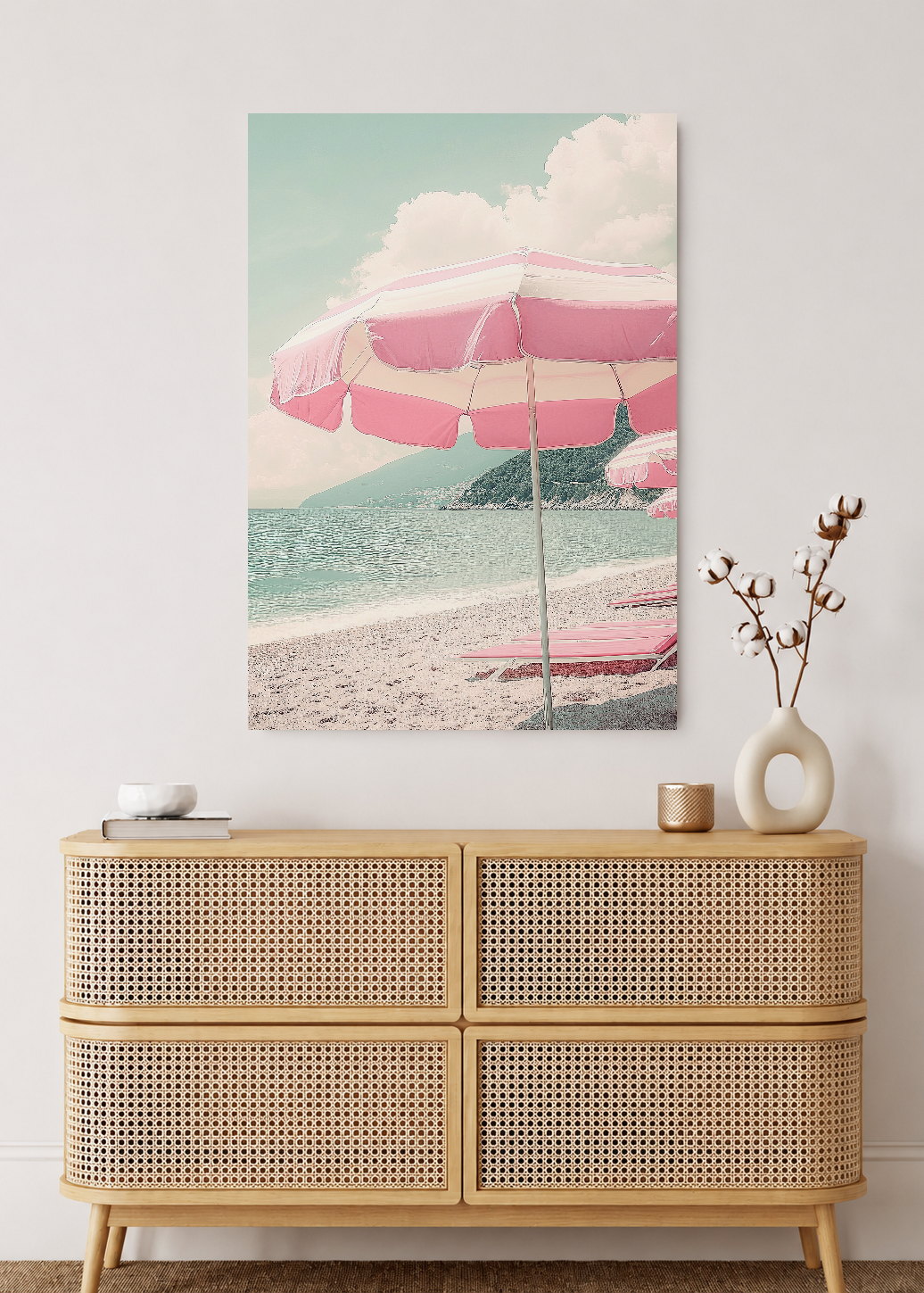Cuadro Decorativo Mural Sin Marco 5mm - Trendy, Sombrilla Rayas Playa Pastel