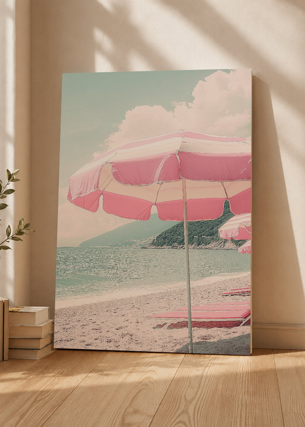 Cuadro Decorativo Mural Sin Marco 5mm - Trendy, Sombrilla Rayas Playa Pastel