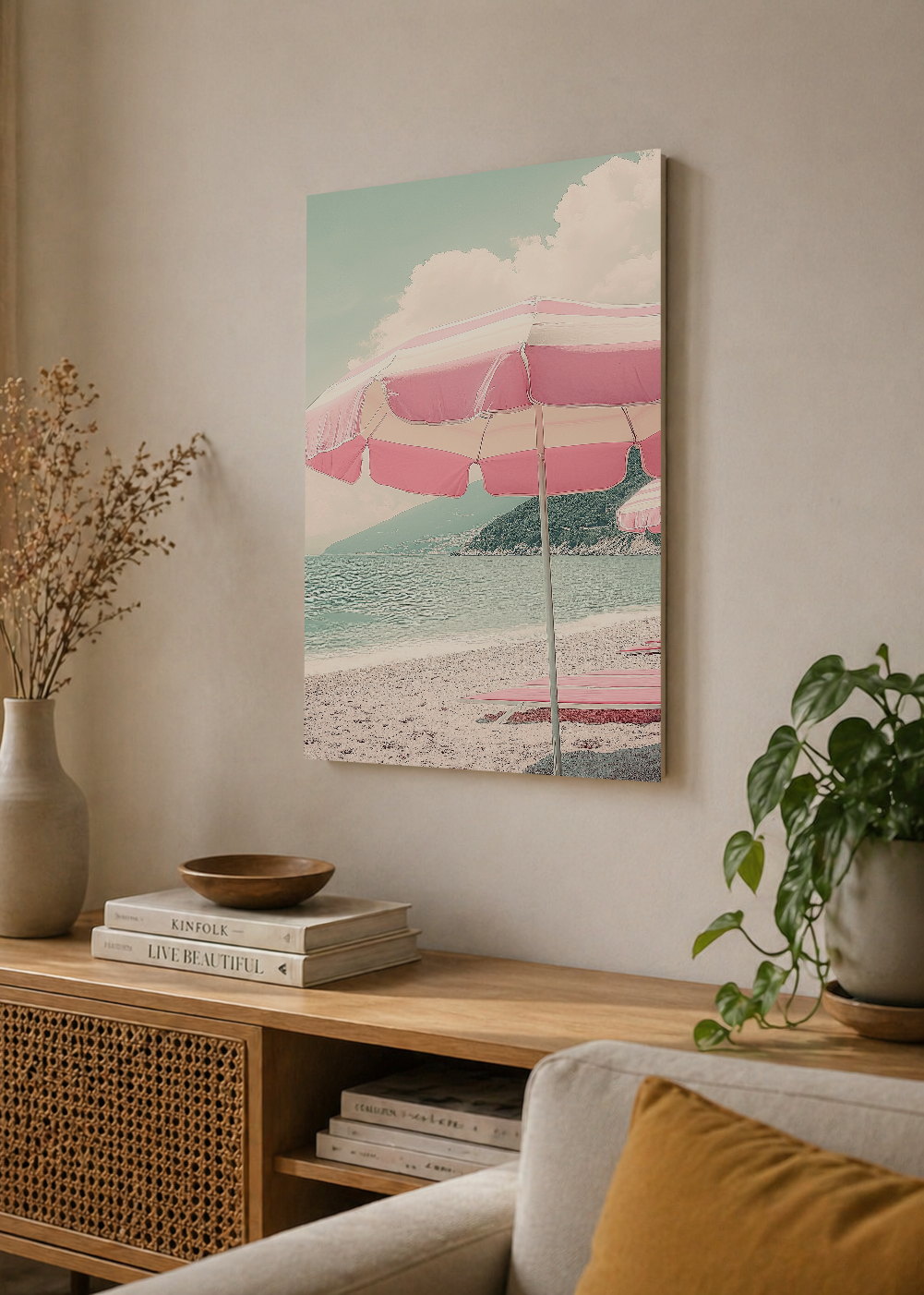 Cuadro Decorativo Mural Sin Marco 5mm - Trendy, Sombrilla Rayas Playa Pastel